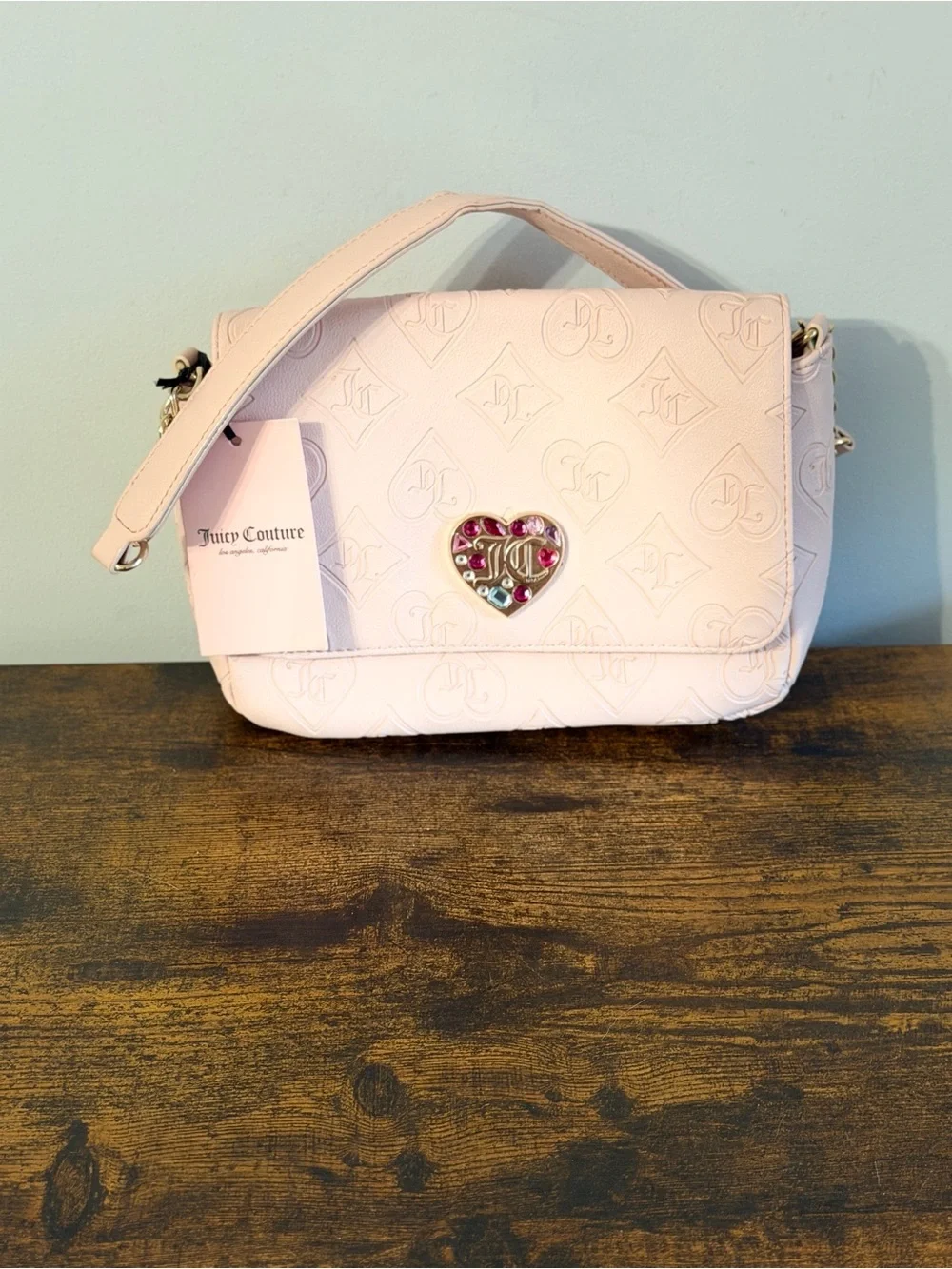 Juicy Couture Light Pink Embossed Heart Shoulder Bag